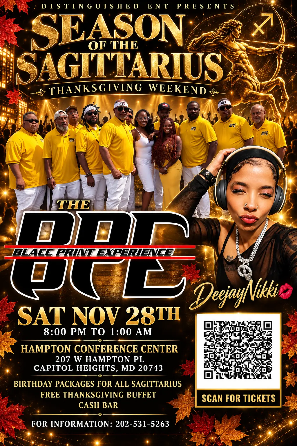Season of the Sagittarius flyer featuring The Blacc Print Experience